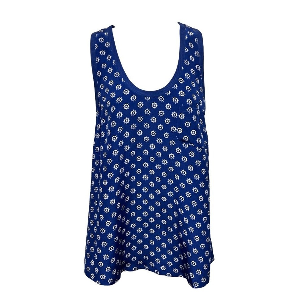 Joie Top Size S Blue White Sleeveless Tank Coastal Nautical Vacationcore Silk - Picture 2 of 8